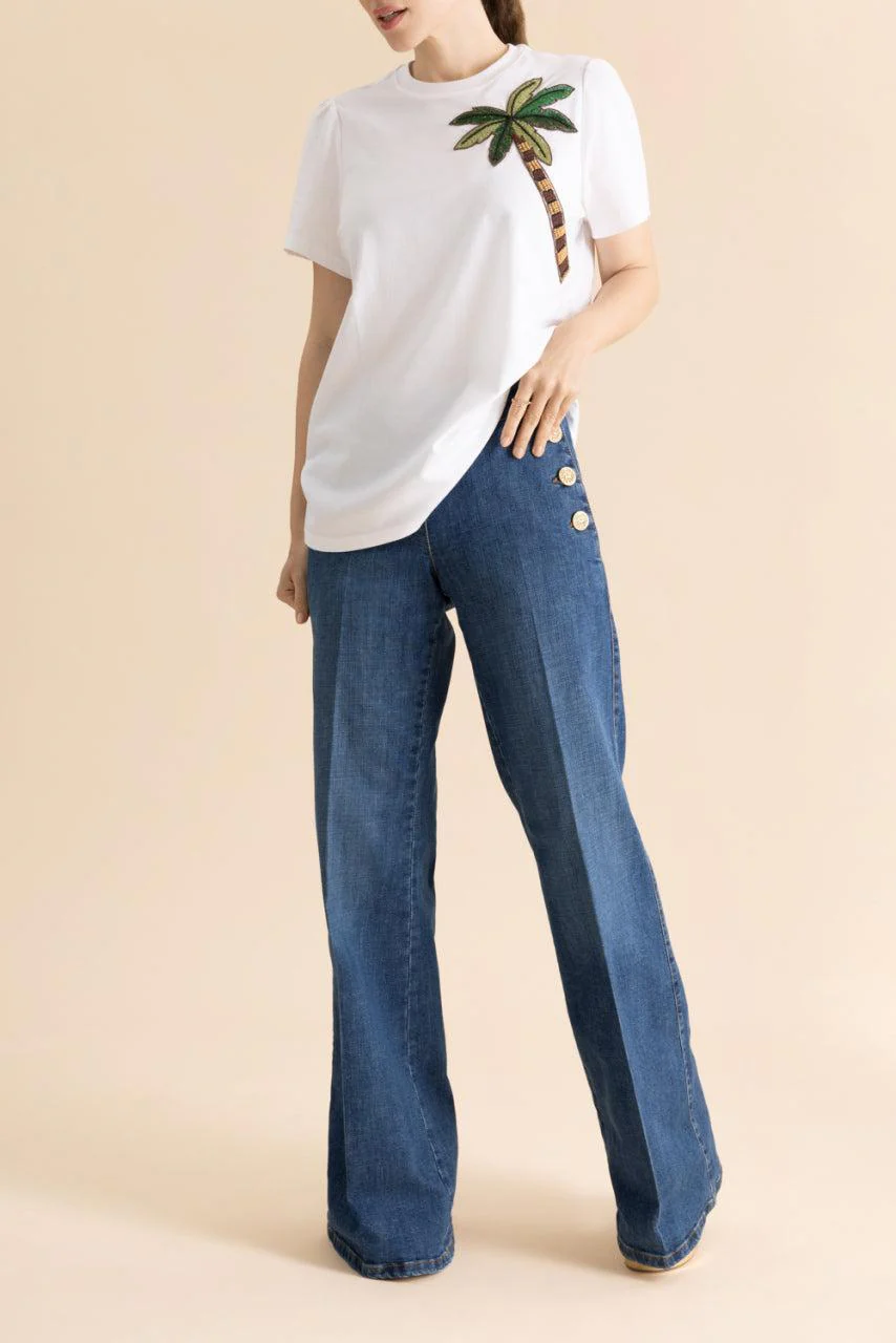 Palm Tree Embroidered T-Shirt - Image 2
