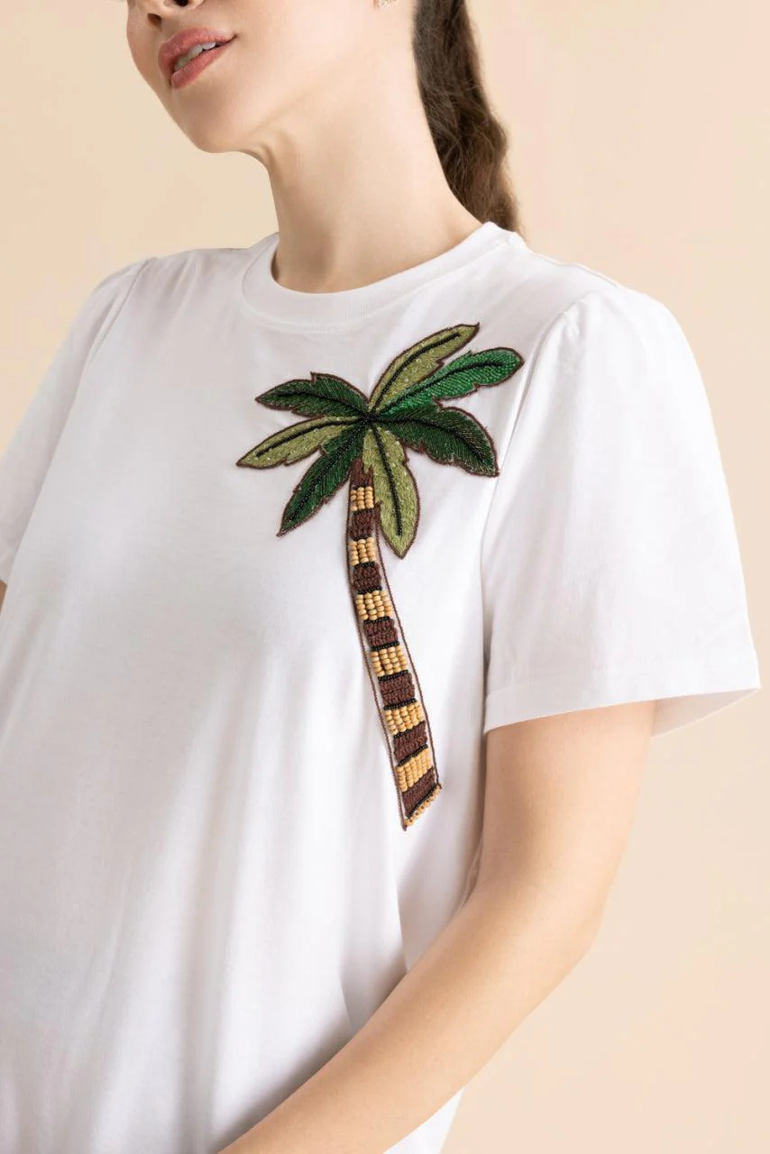 Palm Tree Embroidered T-Shirt - Image 3