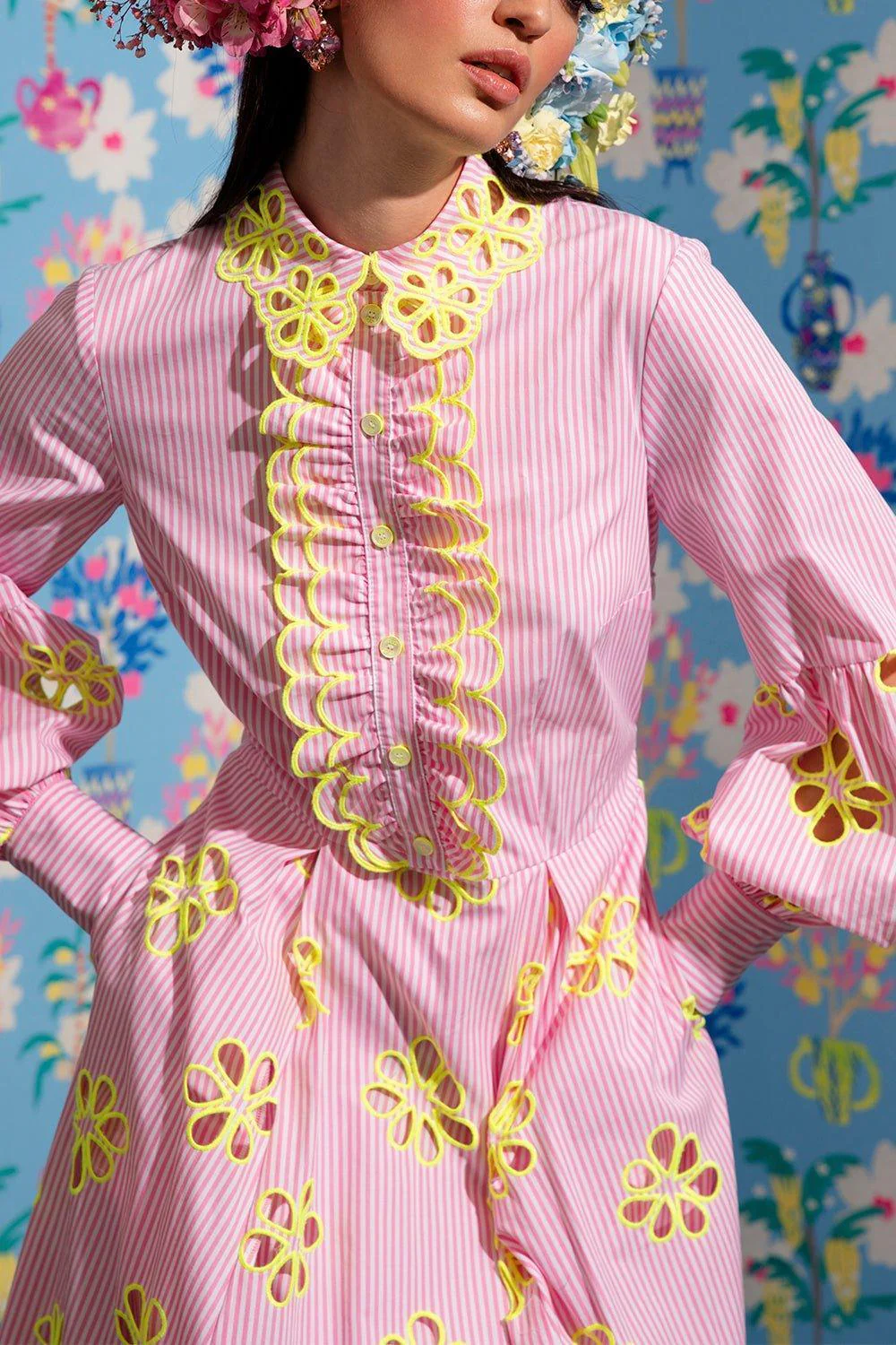Striped Floral Midi Dress - Image 7