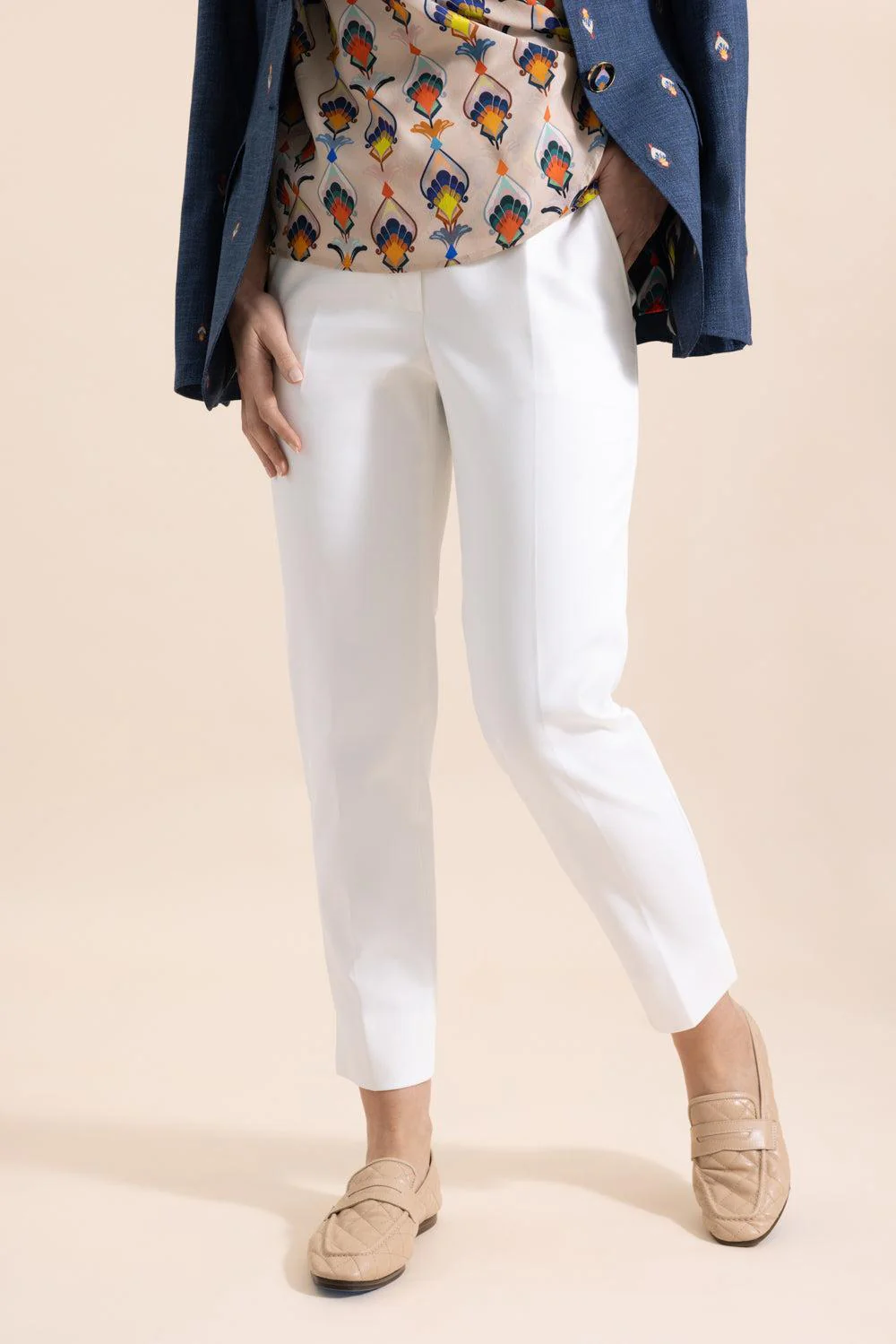 Tab Front Slim Ankle Pant - White - Image 3