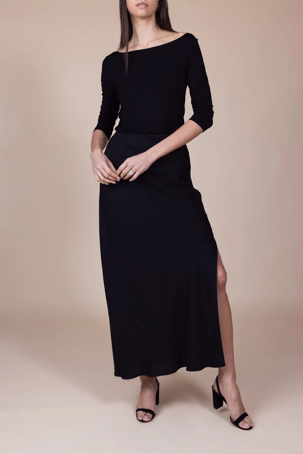 Three Quarter Sleeve Boatneck Tee - Noir - Image 2