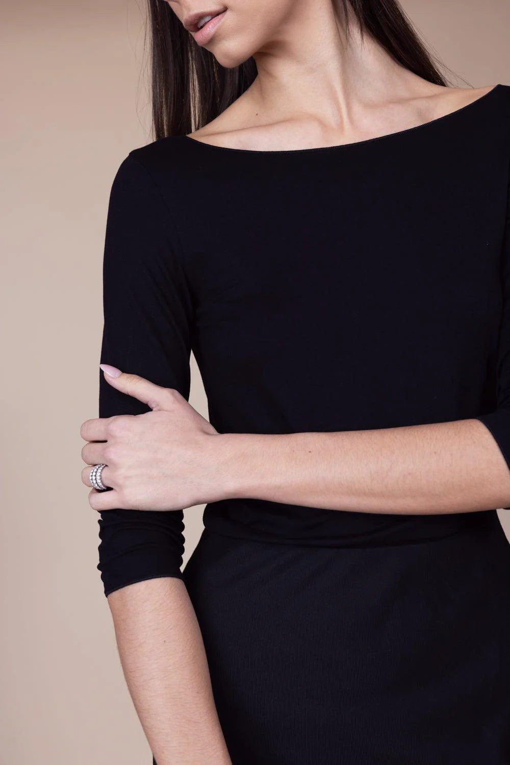 Three Quarter Sleeve Boatneck Tee - Noir - Image 3