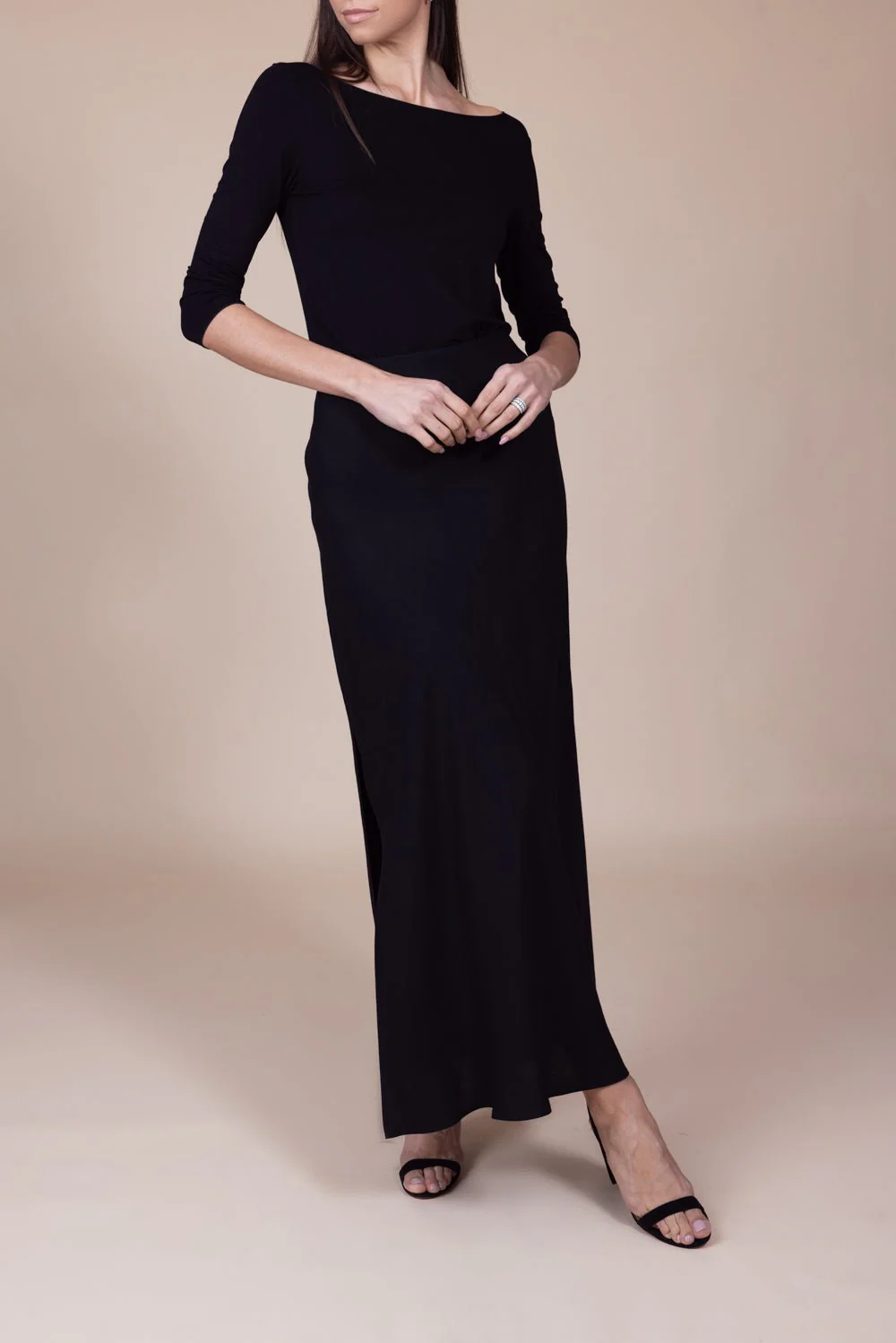 Three Quarter Sleeve Boatneck Tee - Noir - Image 4