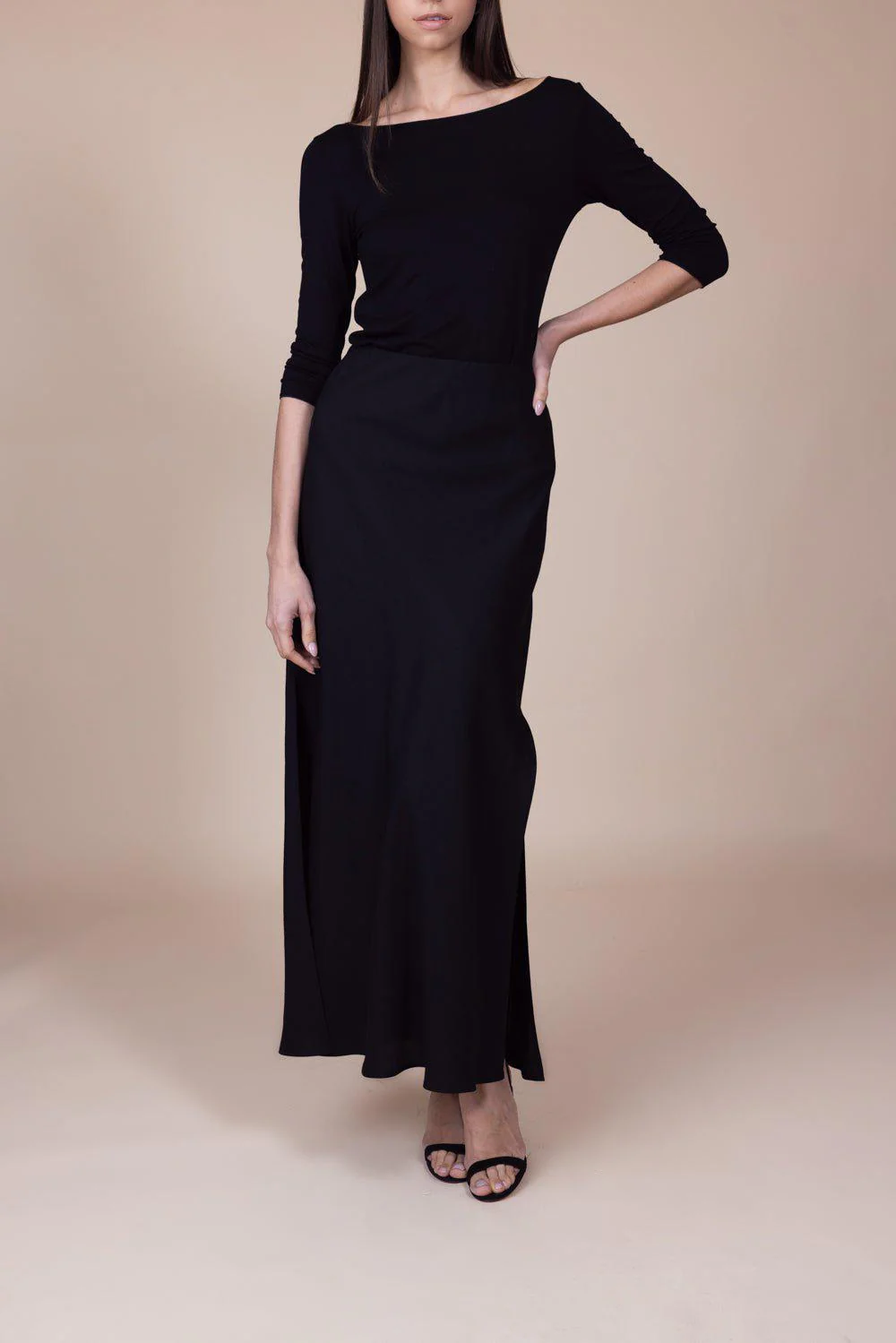 Three Quarter Sleeve Boatneck Tee - Noir - Image 5