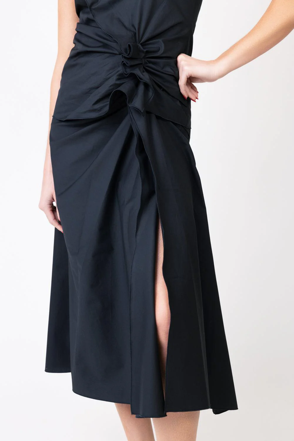 Gathered Midi Skirt - Black - Image 3