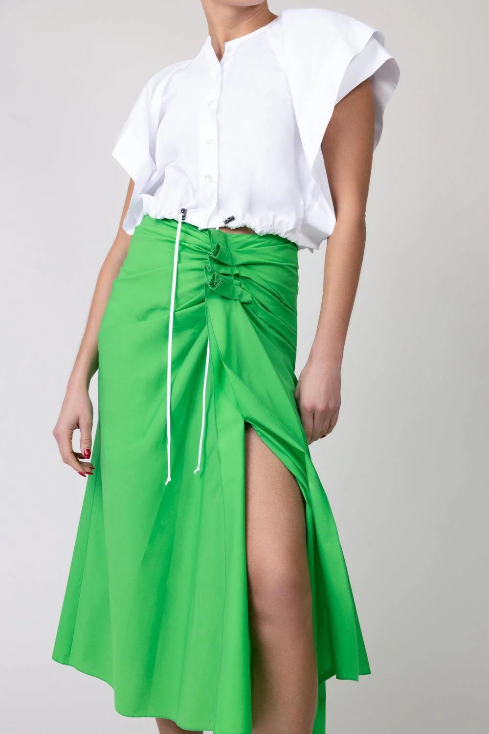 Gathered Midi Skirt - Green - Image 2