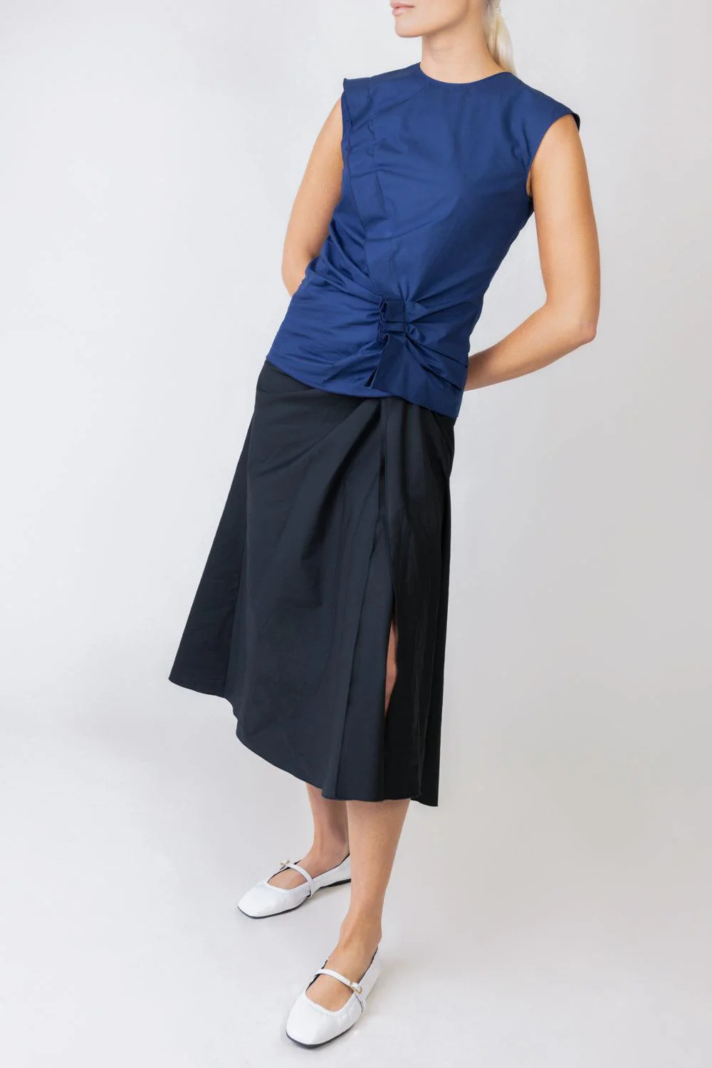 Sleeveless Gathered Top - Navy - Image 2