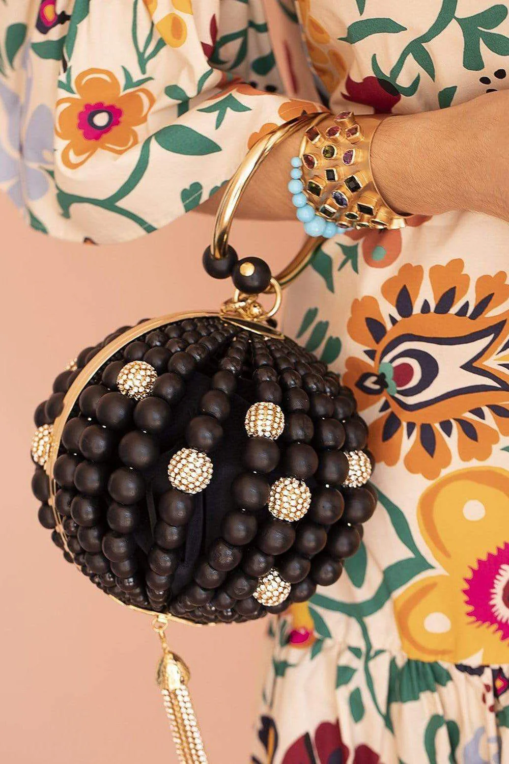 Marachella Round Bead Bag - Black - Image 2