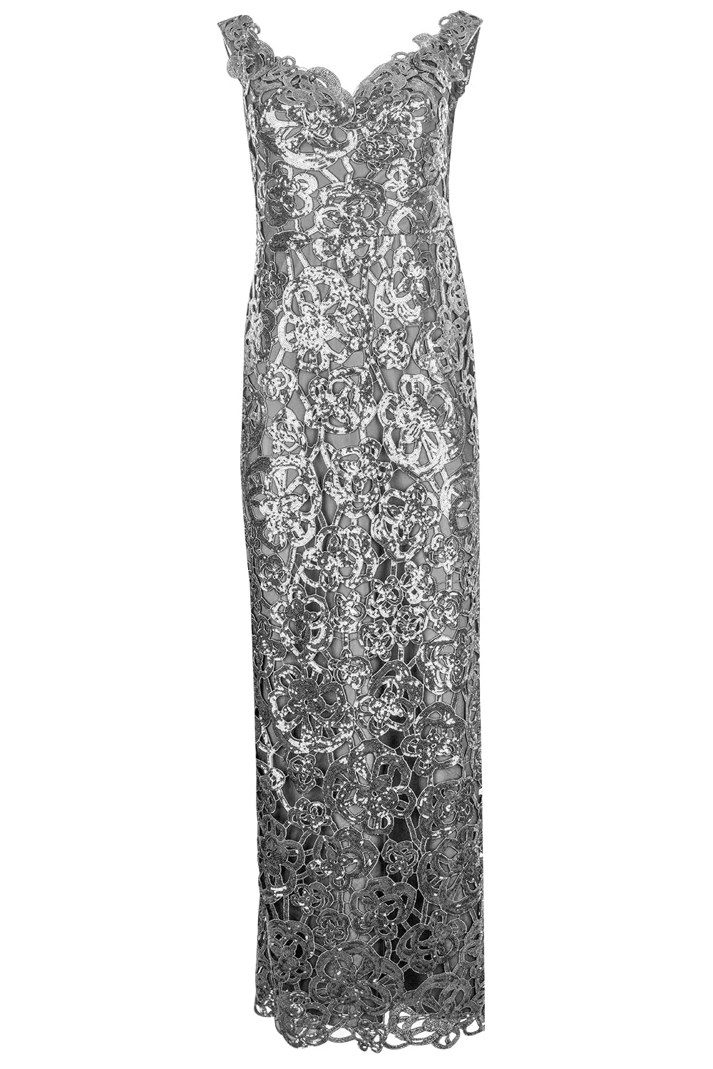 Off The Shoulder Sweatheart Gown - Silver