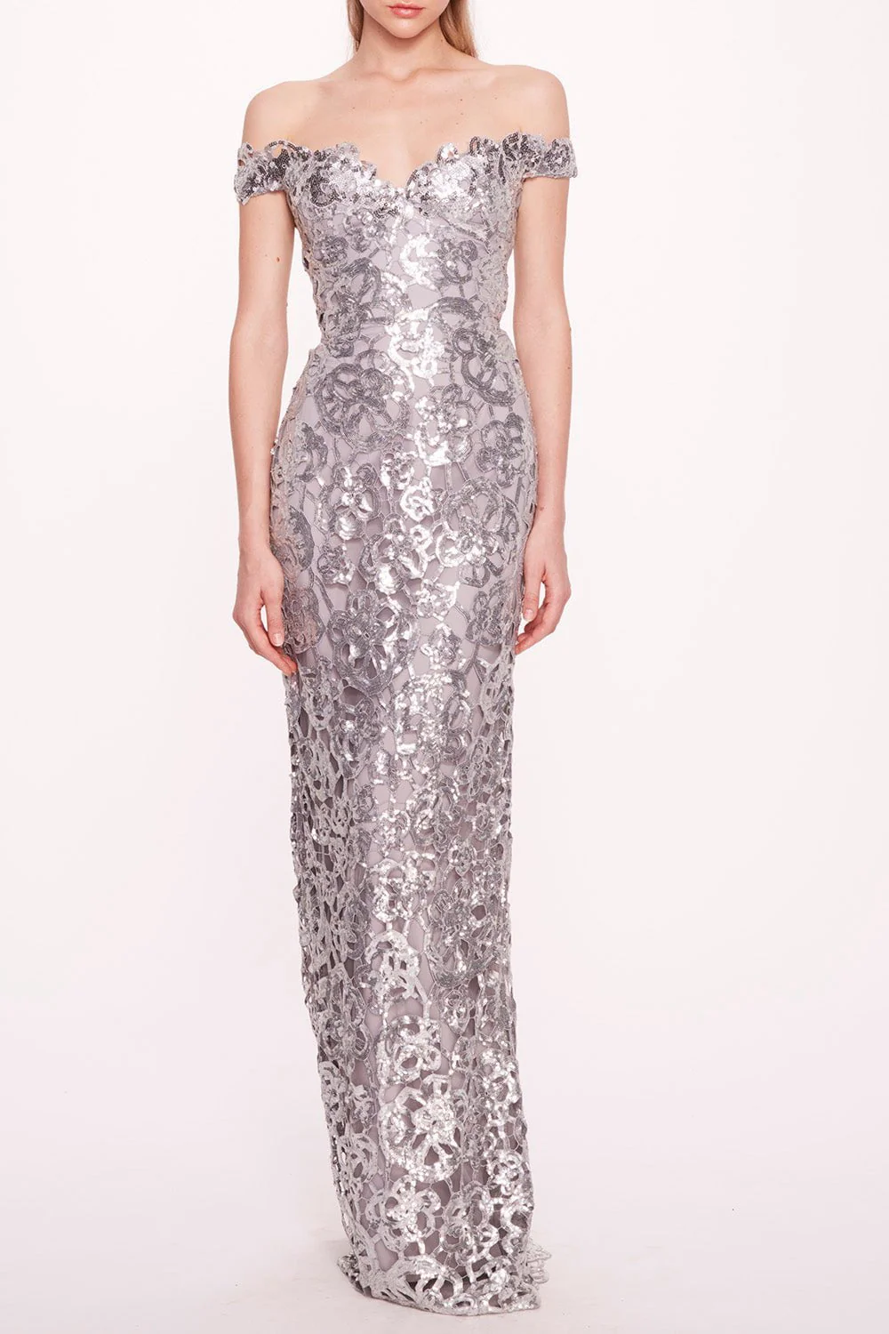 Off The Shoulder Sweatheart Gown - Silver - Image 2