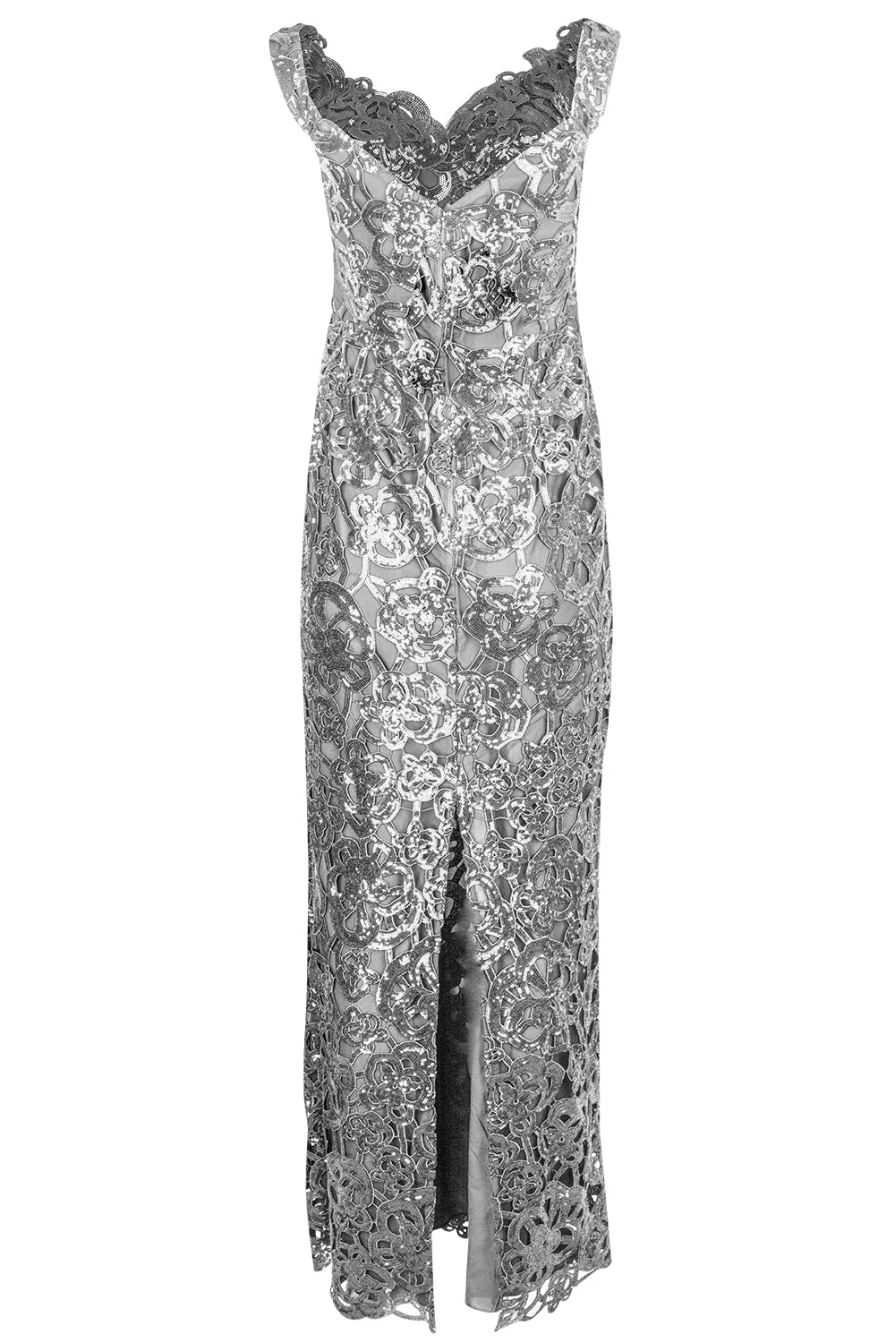 Off The Shoulder Sweatheart Gown - Silver - Image 6