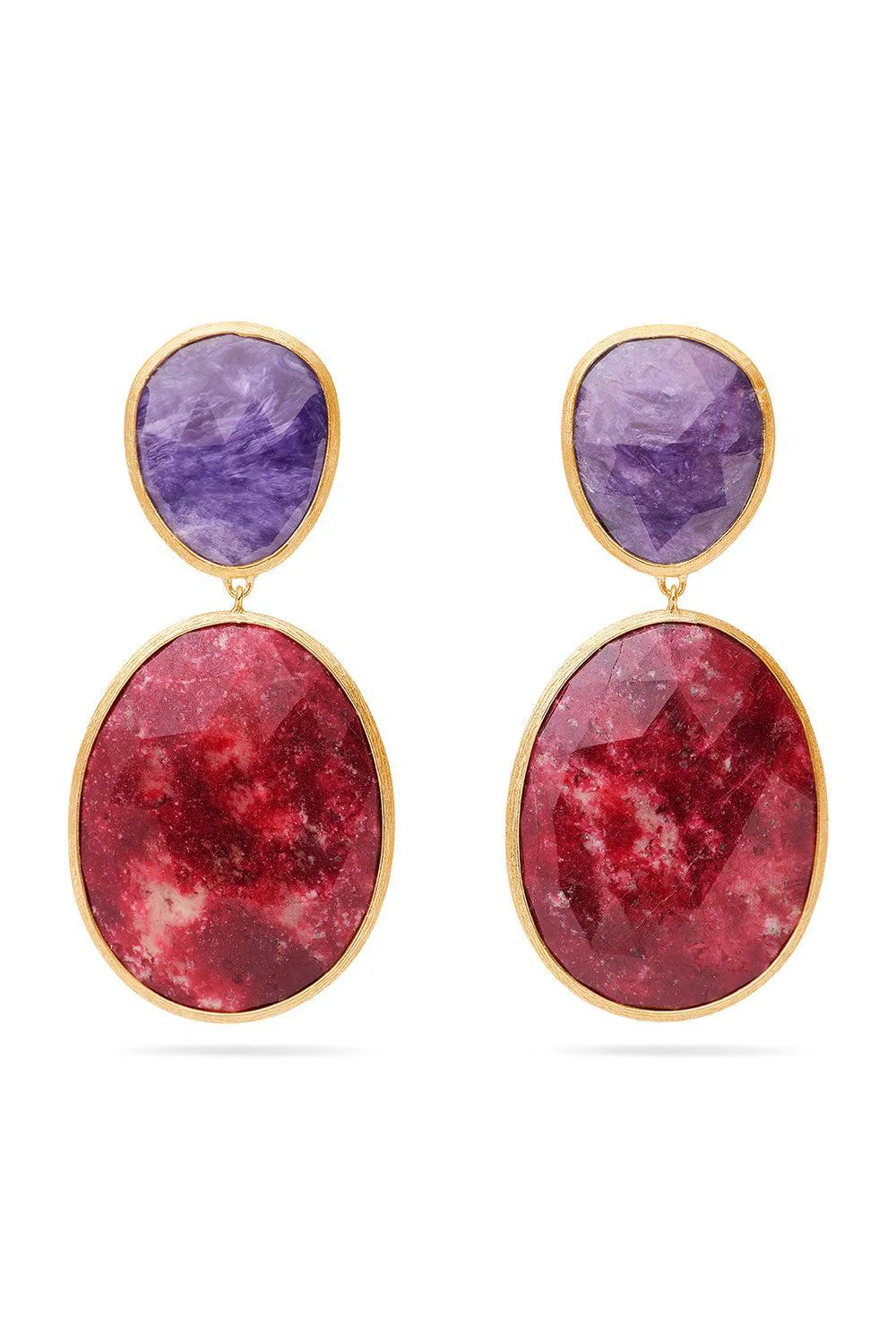 Charoite Thulite Lunaria Double Drop Earrings