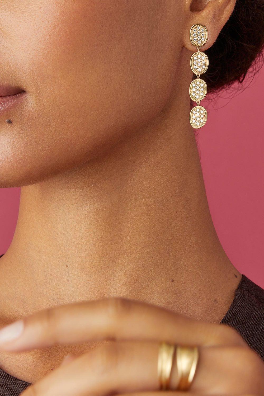 Diamond Pavé Drop Lunaria Earrings - Image 2