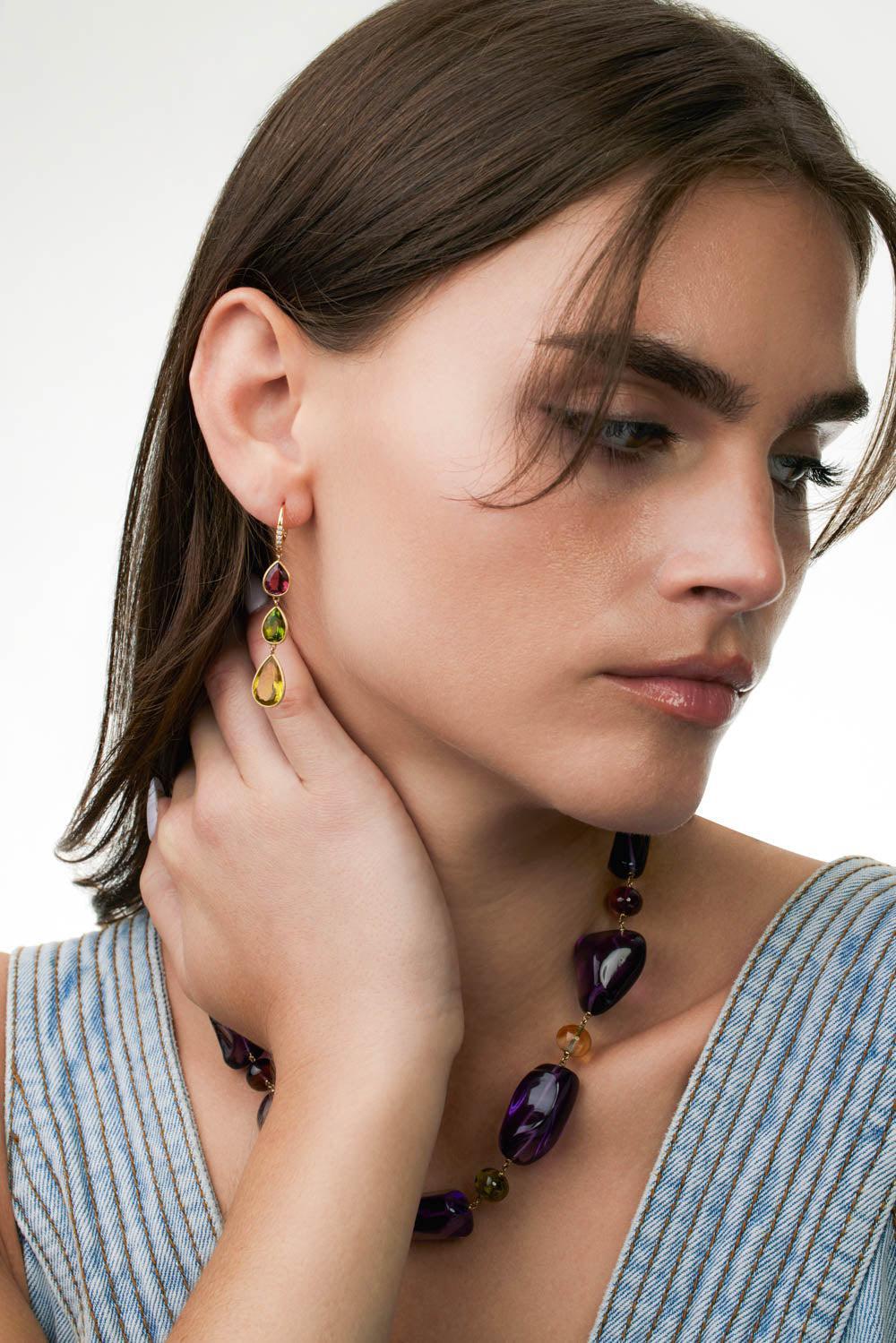 Diamond Tourmaline Unico Earrings - Image 3