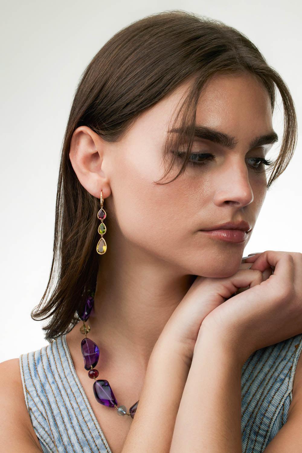 Diamond Tourmaline Unico Earrings - Image 4