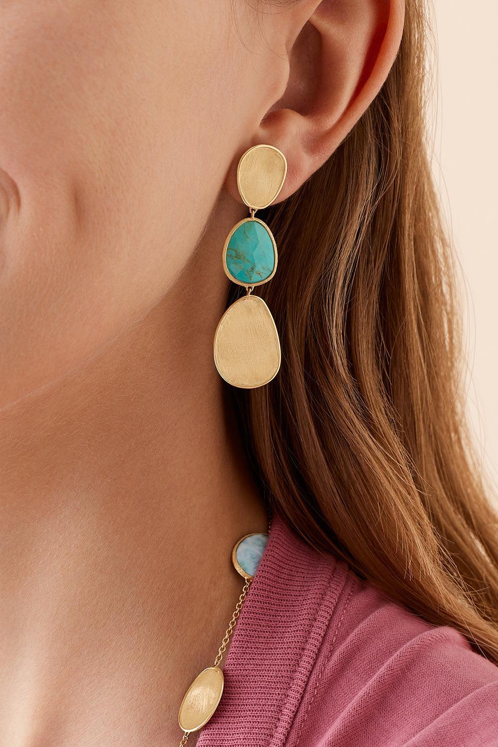 Lunaria Three Drop Turquoise Earrings - Image 2