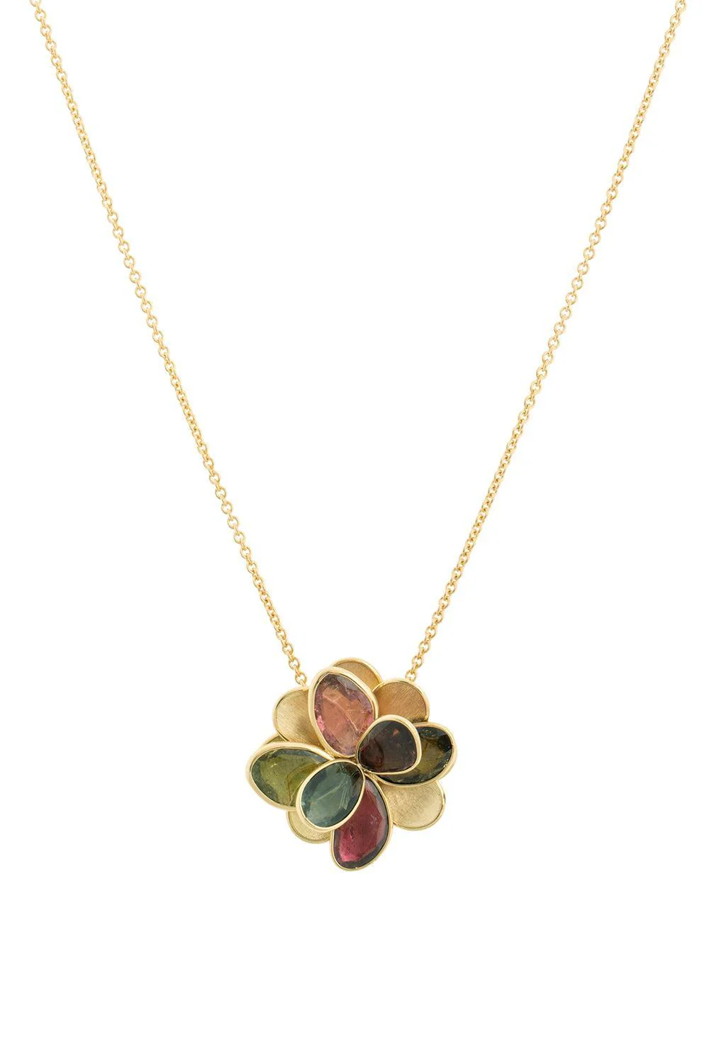 Mixed Tourmaline Flower Petali Pendant Necklace