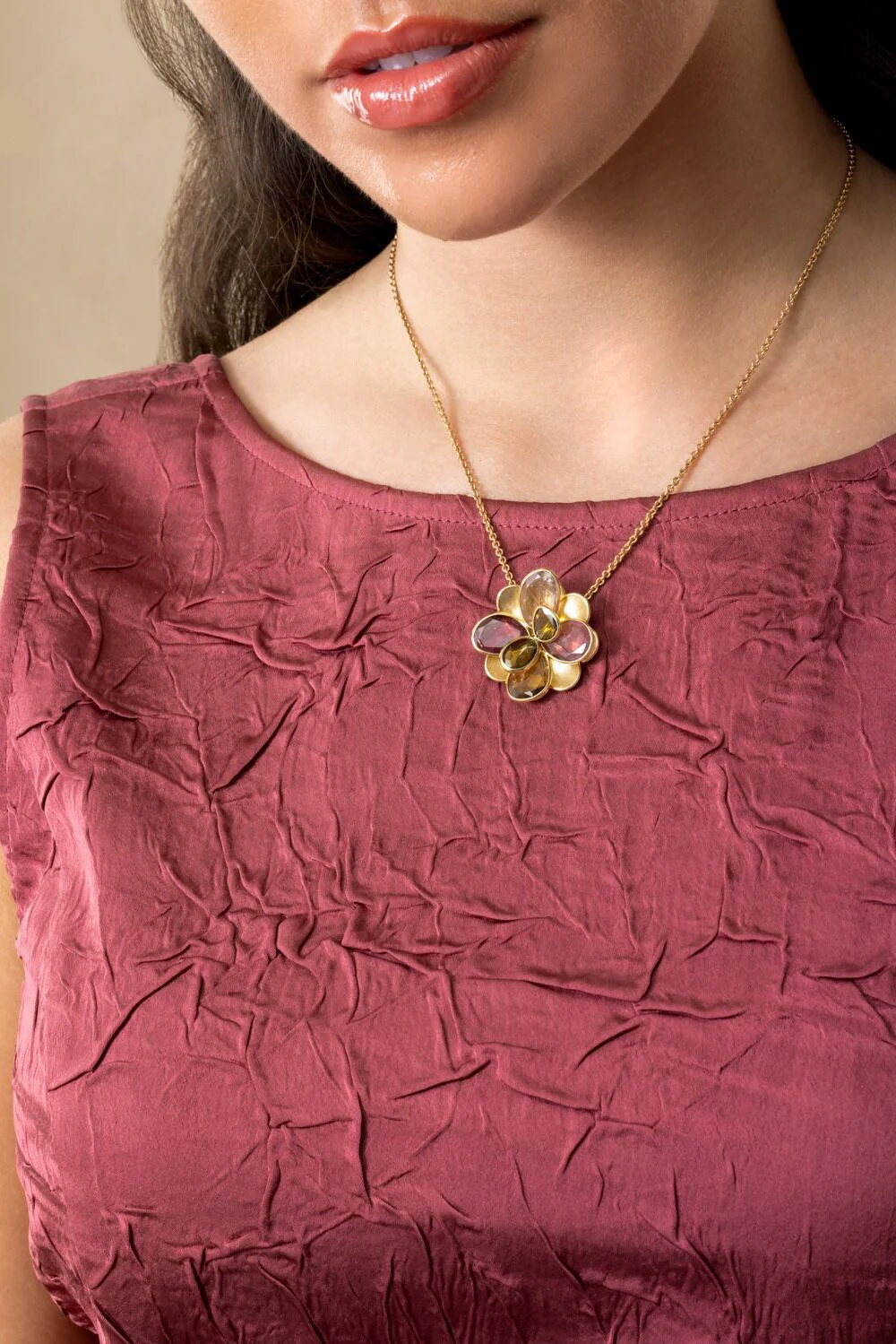 Mixed Tourmaline Flower Petali Pendant Necklace - Image 4