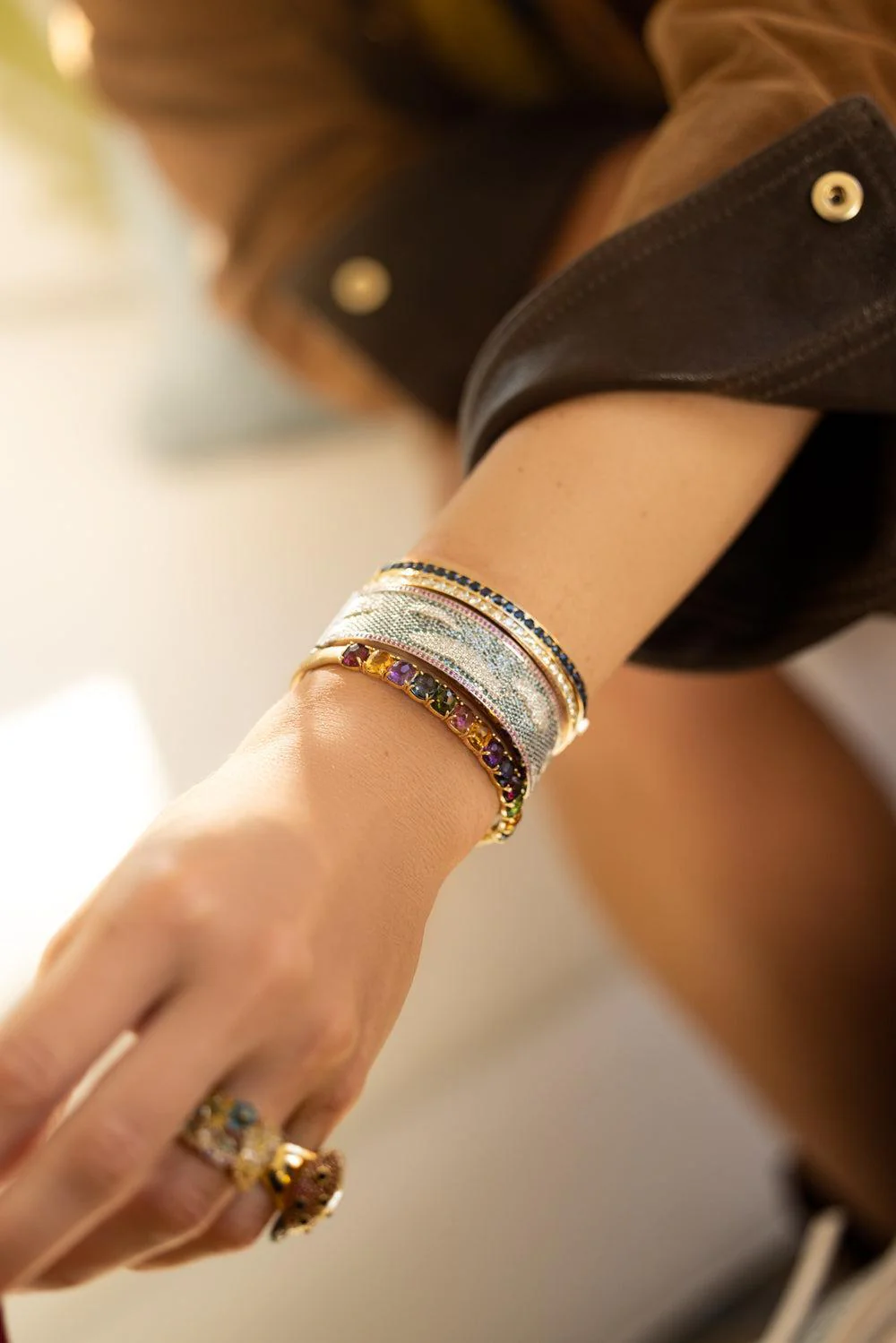 Murano Mixed Stone Bangle Bracelet - Image 2