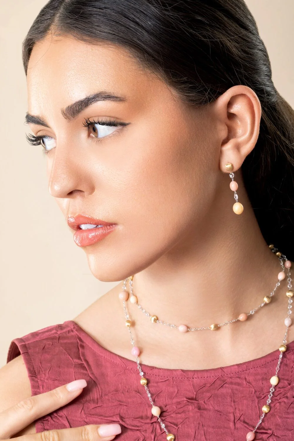 Pink Conch Pearl Diamond Unico Earrings - Image 3