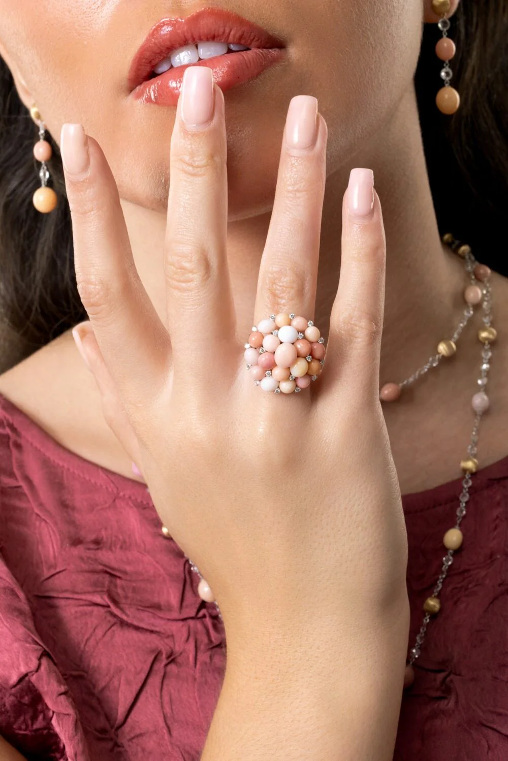 Pink Conch Pearl Diamond Unico Ring - Image 2