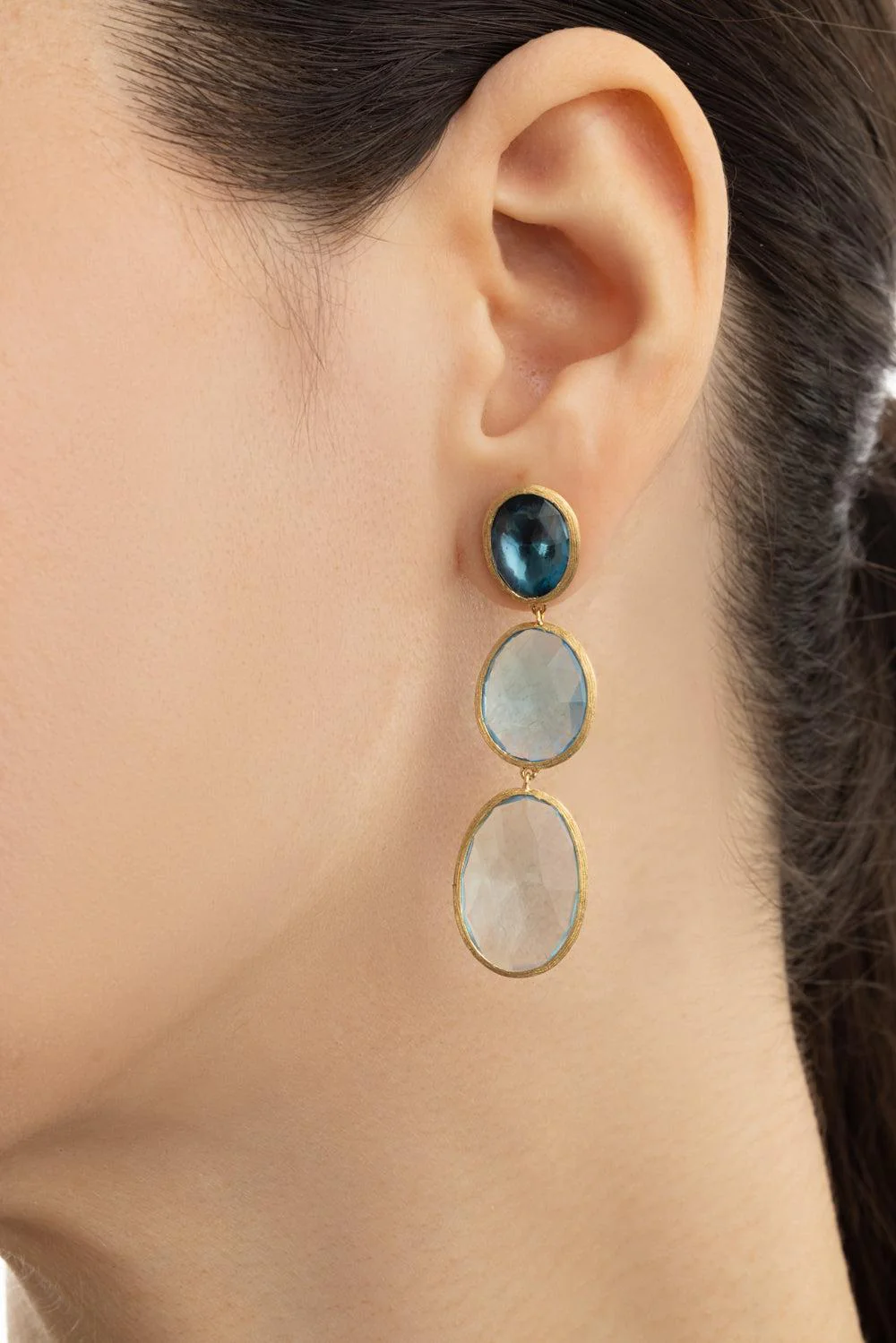 Three-Stone Mixed Topaz Lunaria Earrings - Image 3