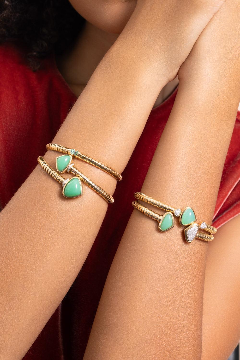 Chrysoprase Diamond Trisolina Bangle Bracelet - Image 2