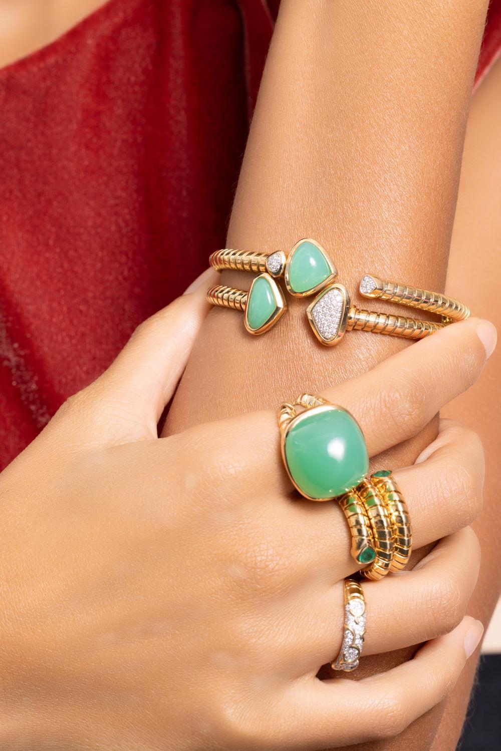 Chrysoprase Diamond Trisolina Bracelet - Image 3