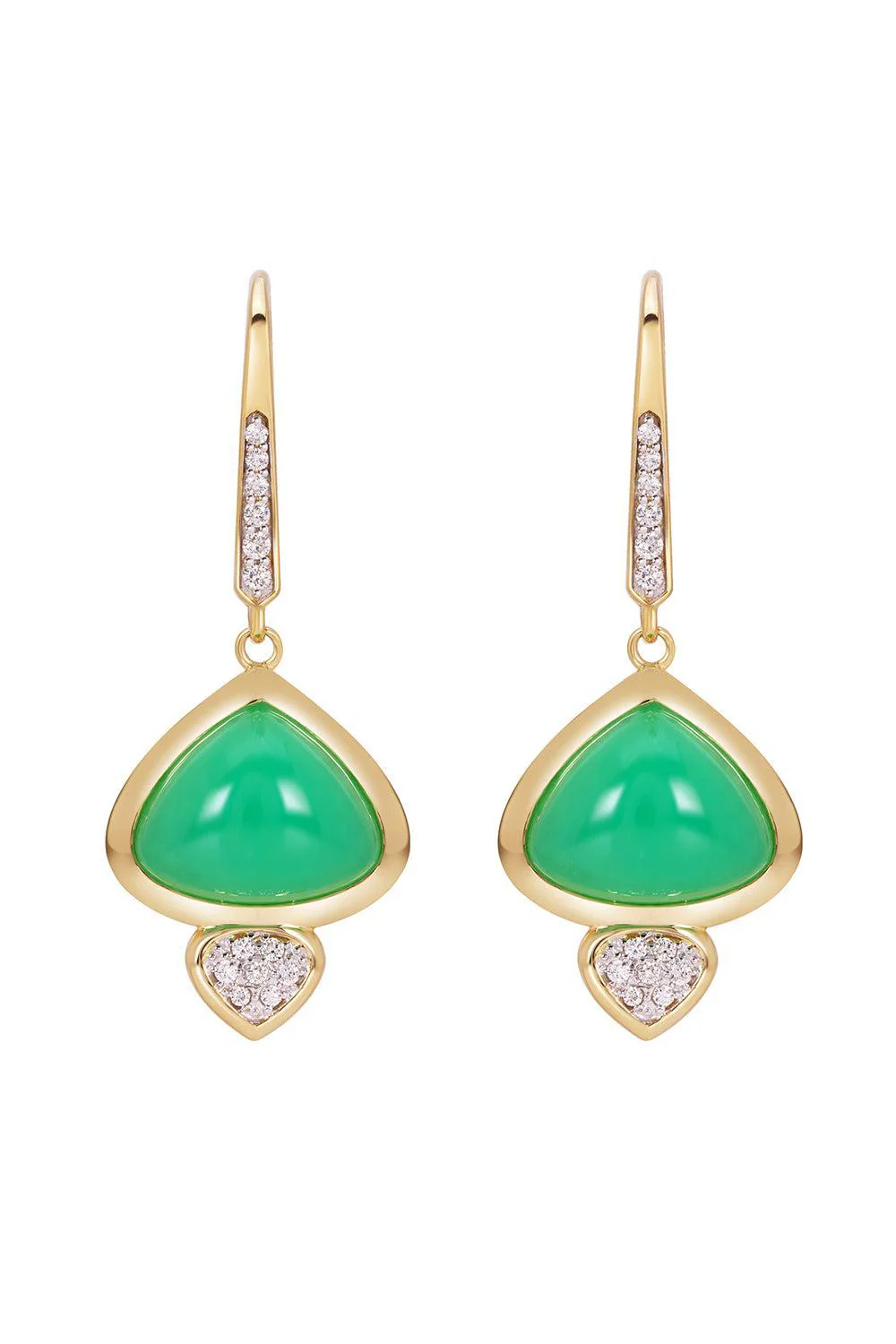 Chrysoprase Diamond Trisolina Drop Earrings