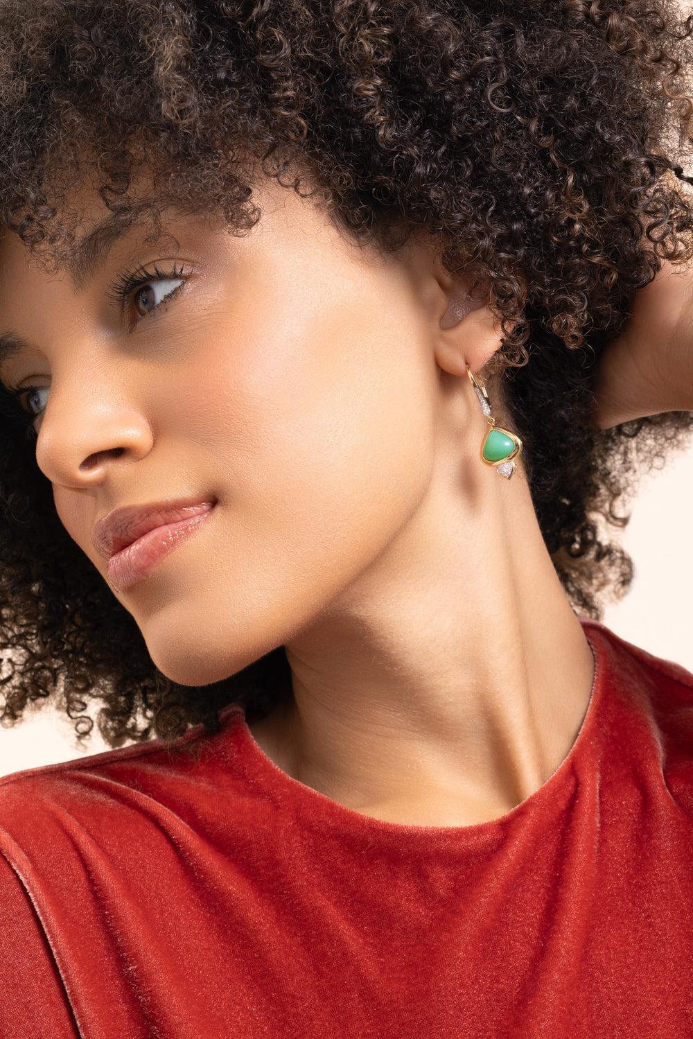 Chrysoprase Diamond Trisolina Drop Earrings - Image 2