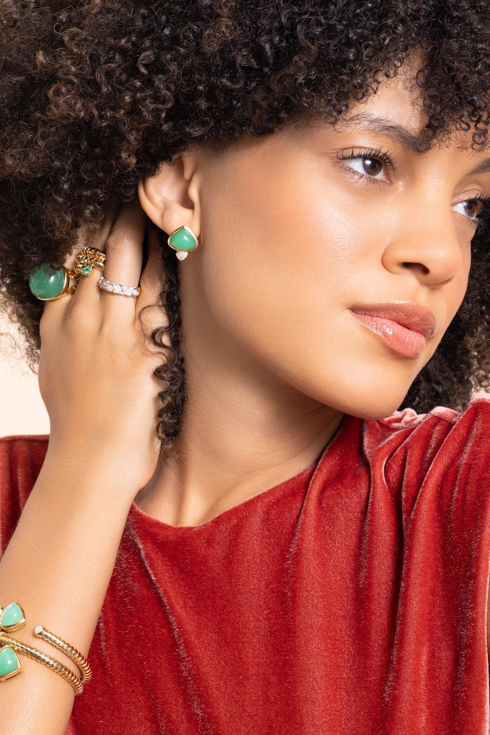 Chrysoprase Diamond Trisolina Earrings - Image 2