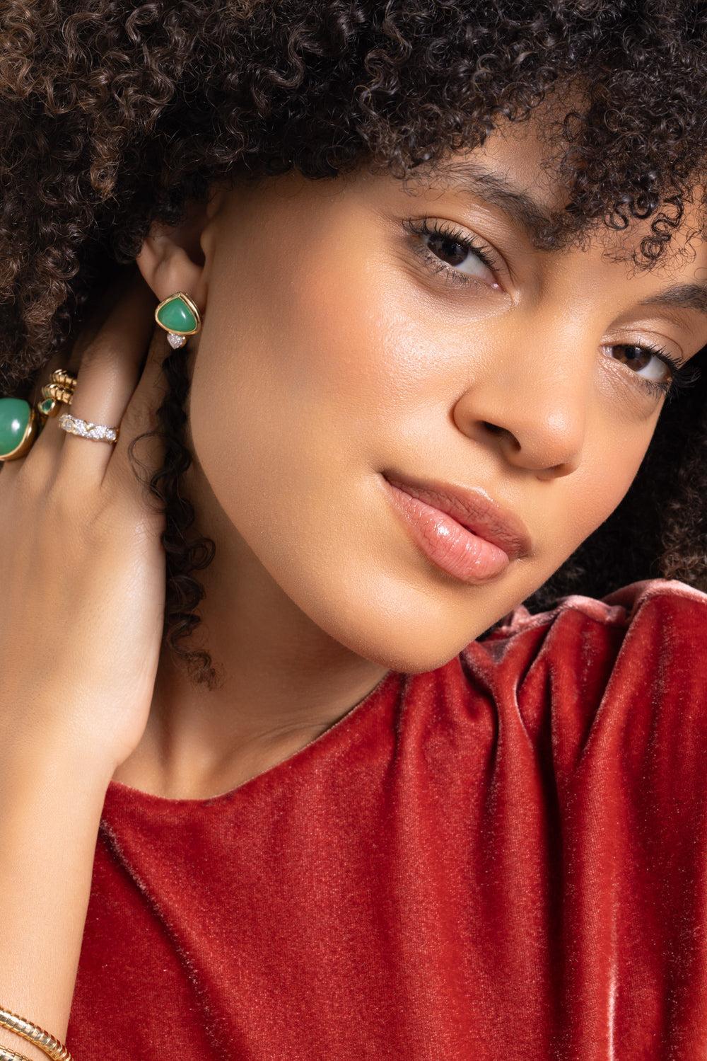 Chrysoprase Diamond Trisolina Earrings - Image 3