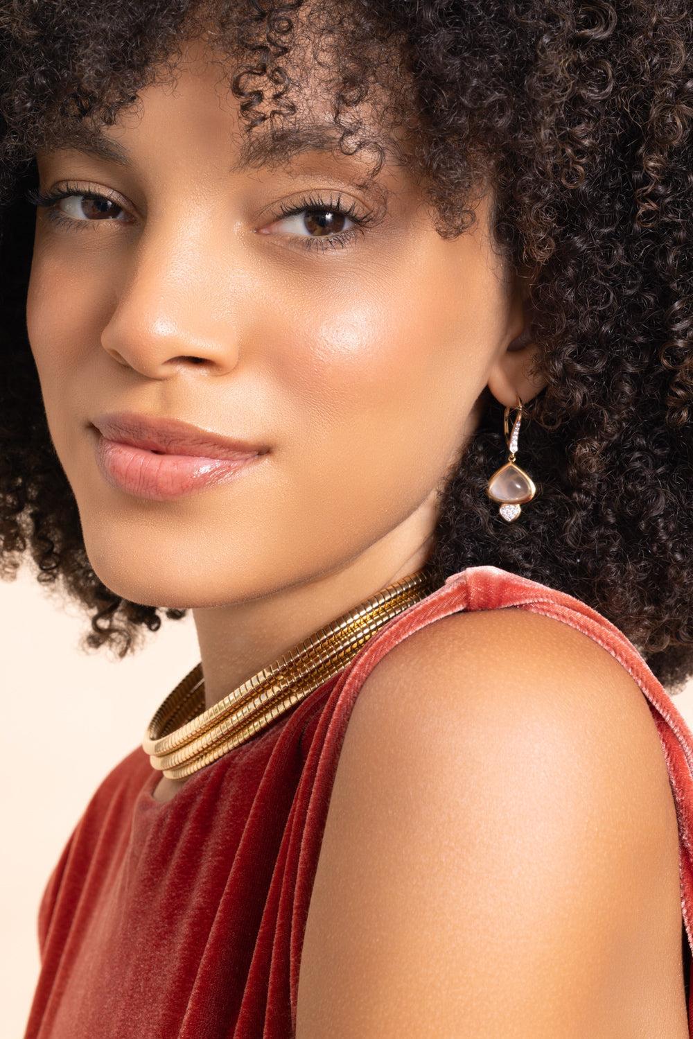 Rose Quartz Diamond Trisolina Drop Earrings - Image 3