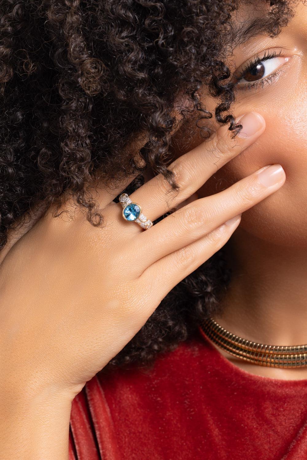 Swiss Blue Topaz Diamond Ondine Ring - Image 3
