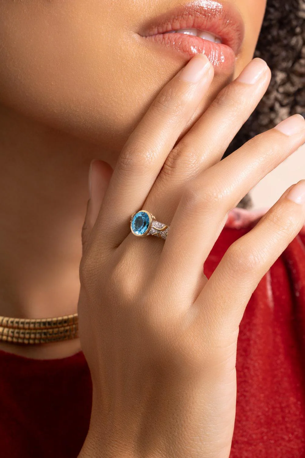 Swiss Blue Topaz Diamond Ondine Ring - Image 4