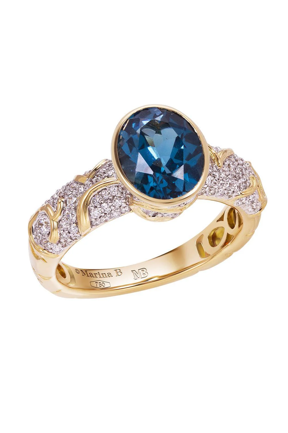 Swiss Blue Topaz Diamond Ondine Ring - Image 7