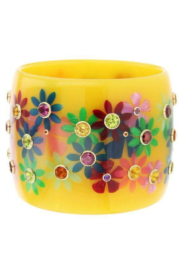 Citrine Peridot Yellow Flower Bakelite Bangle - Image 4
