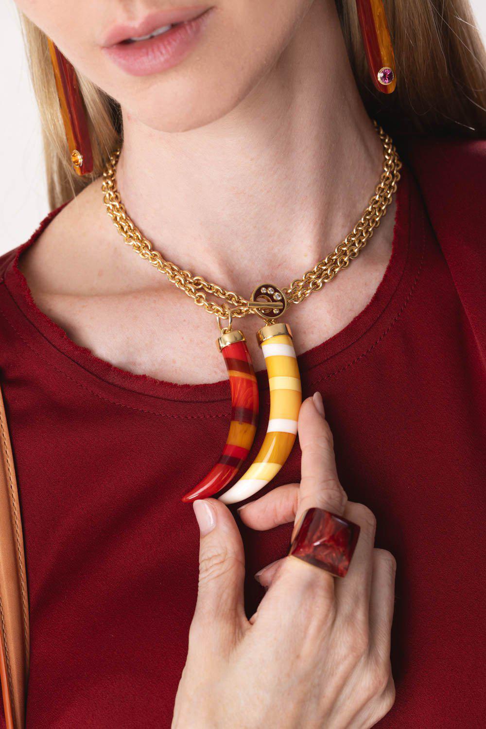 Orange White Bakelite Tusk Pendant - Image 5