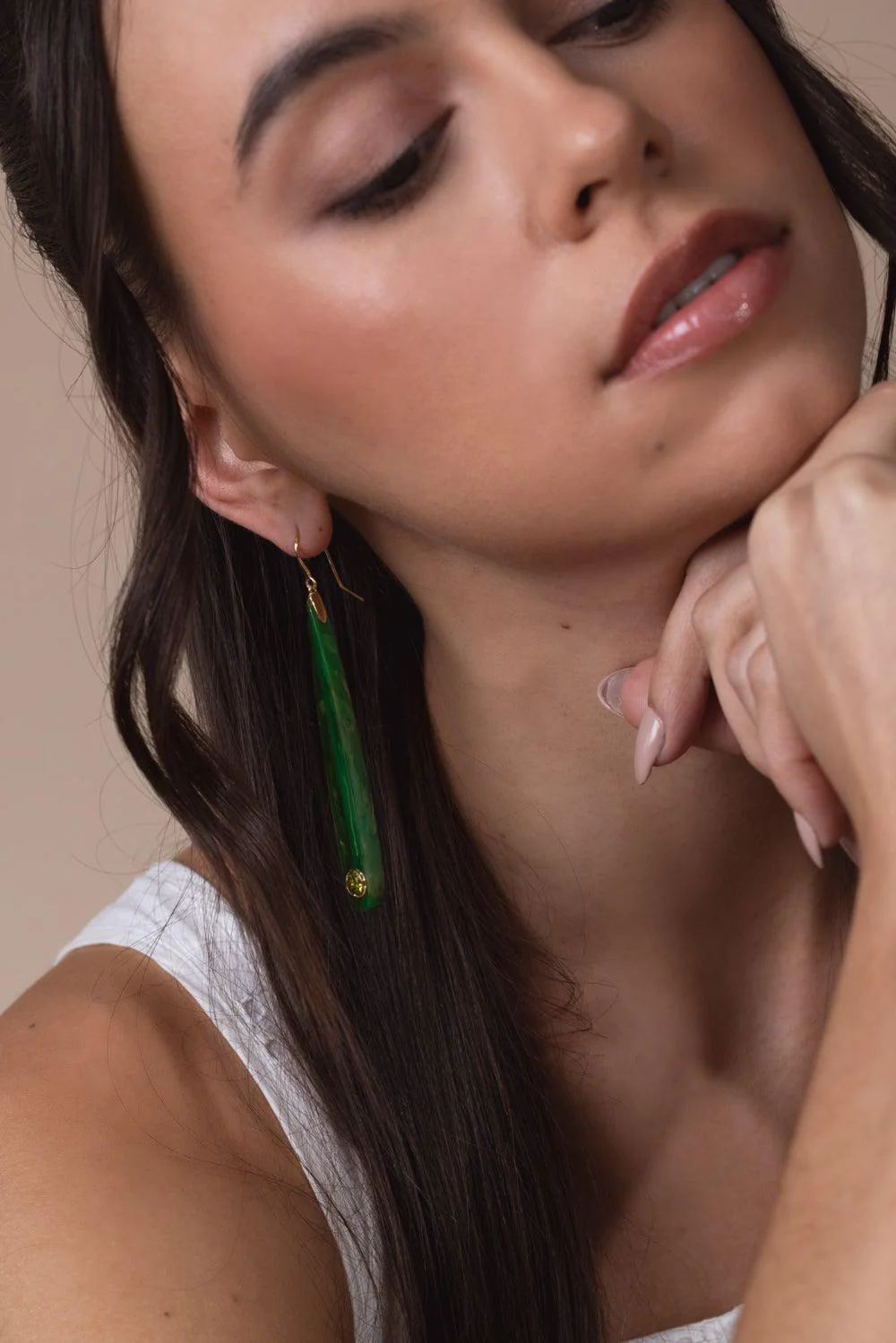 Peridot Green Bakelite Earrings - Image 3