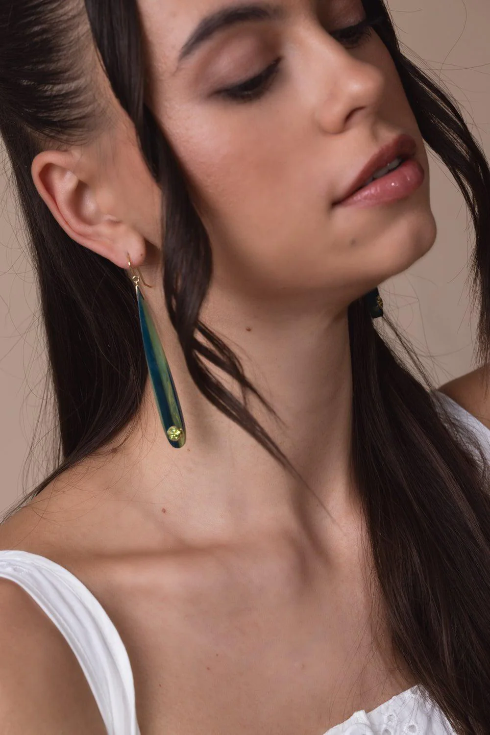 Peridot Green Blue Bakelite Earrings - Image 2