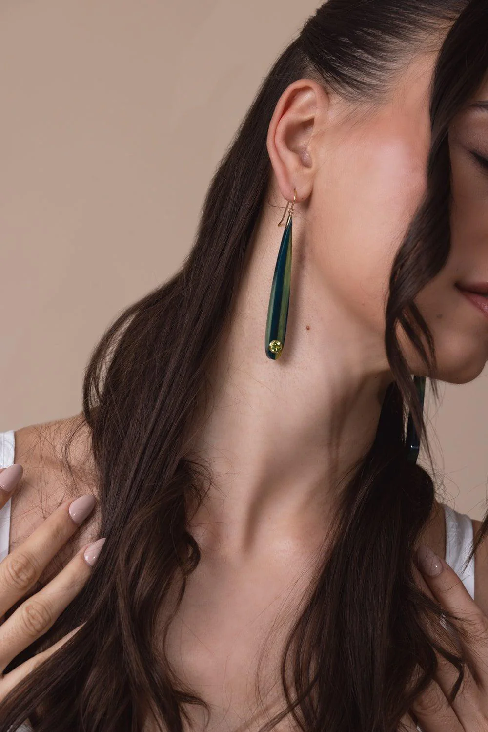 Peridot Green Blue Bakelite Earrings - Image 4