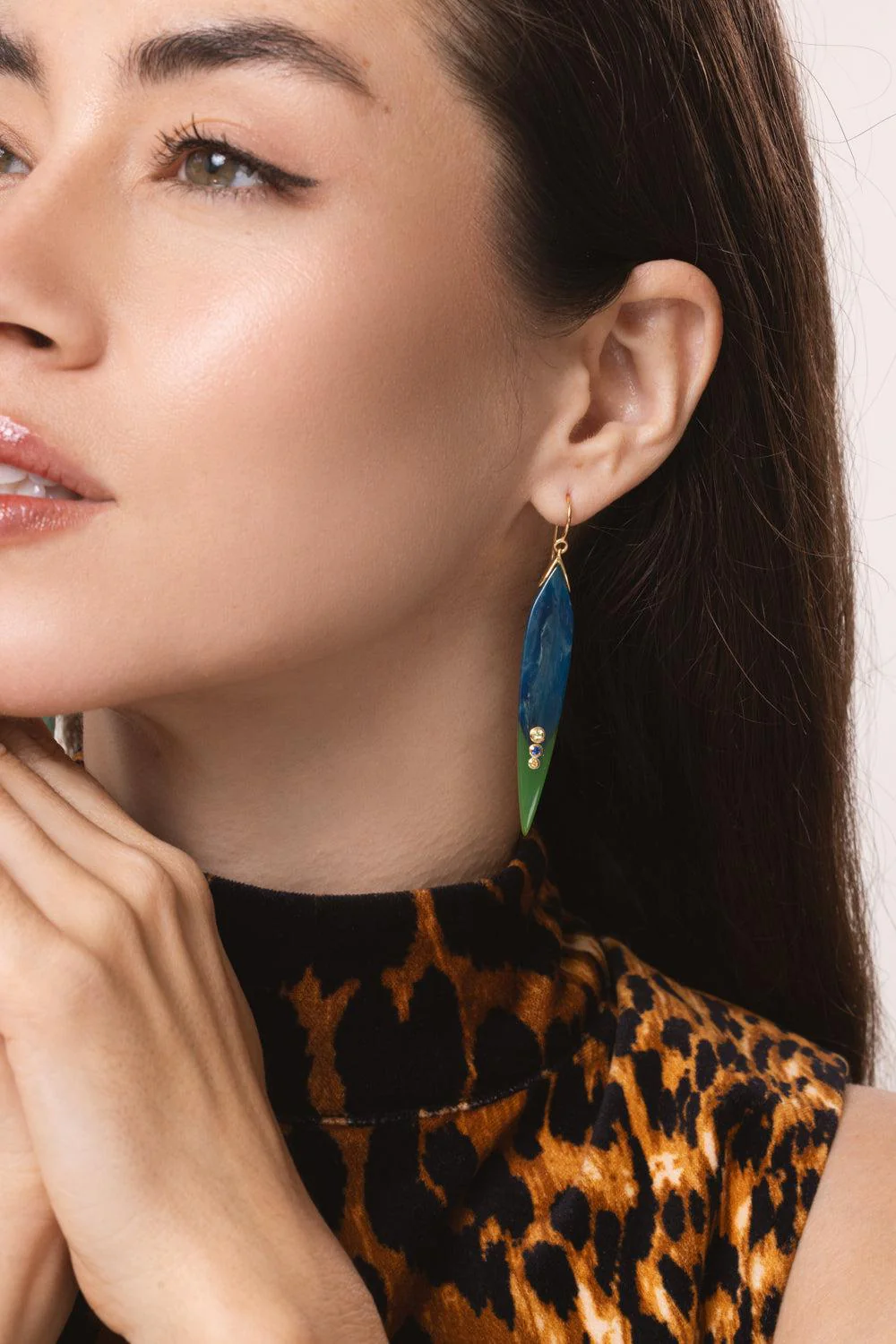 Peridot Sapphire Blue Green Bakelite Earrings - Image 3