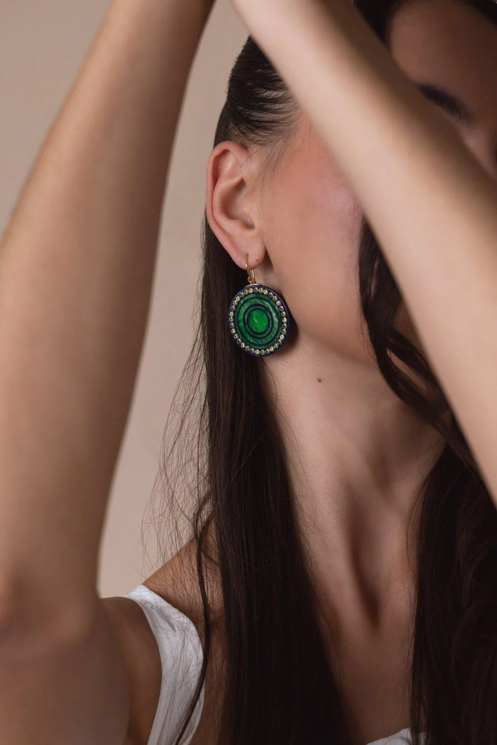 Tourmaline Peridot Green Bakelite Earrings - Image 3
