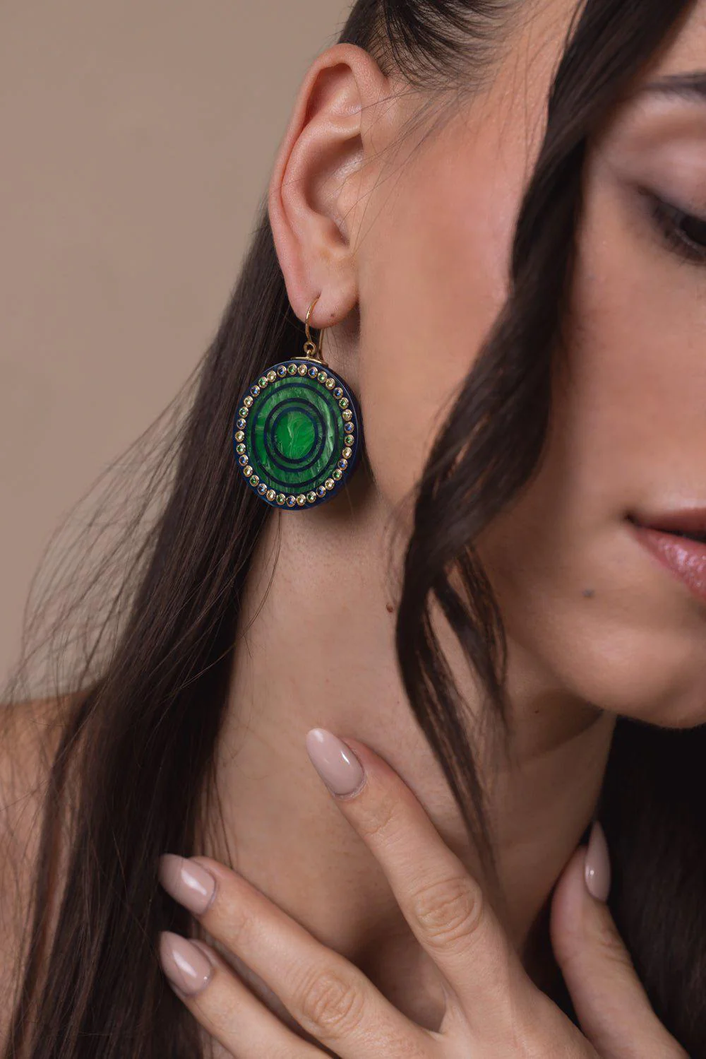 Tourmaline Peridot Green Bakelite Earrings - Image 4