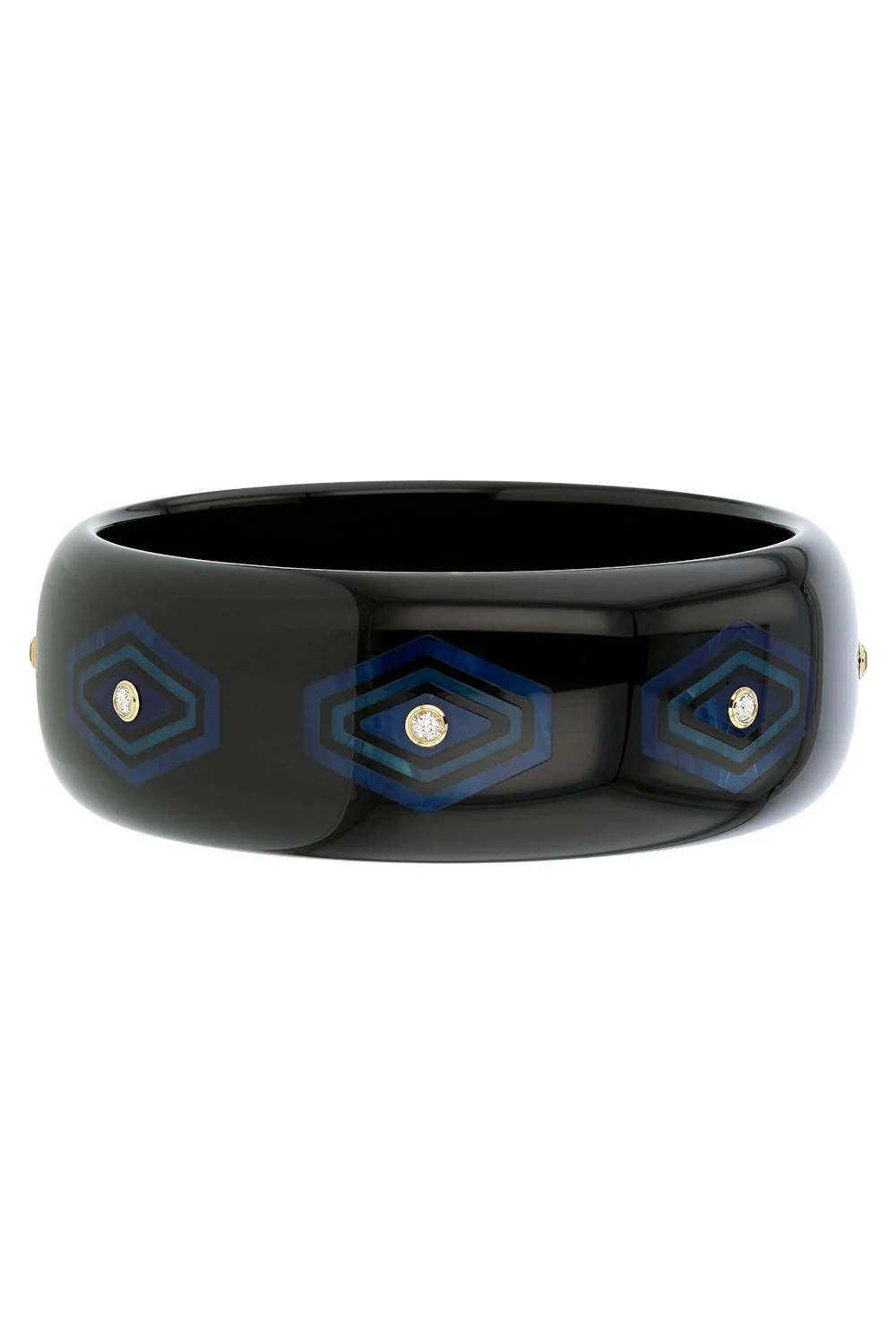 White Topaz Black Bakelite Bangle