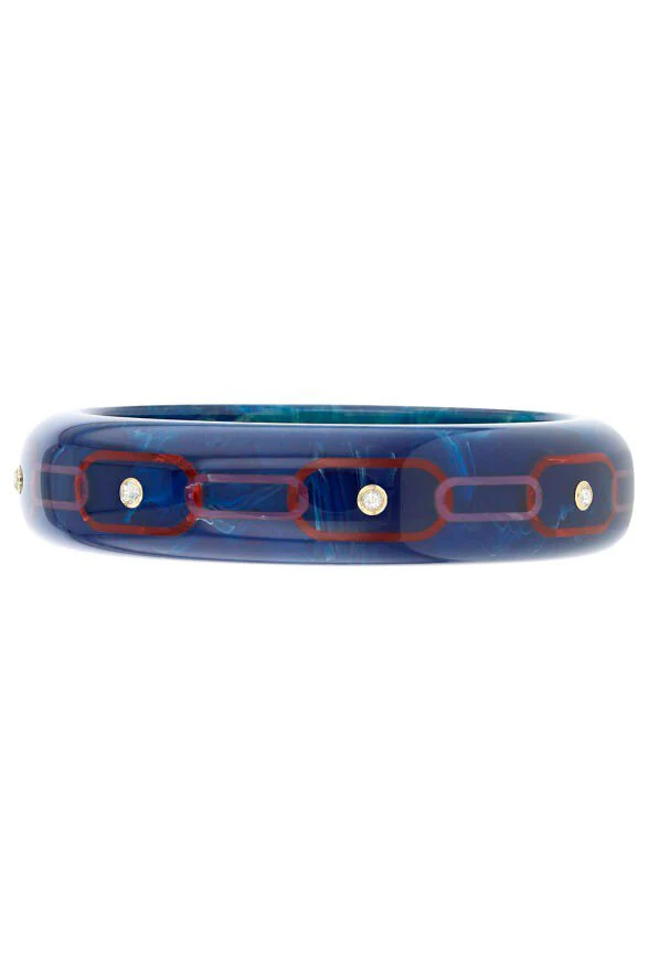 White Topaz Blue Bakelite Bangle