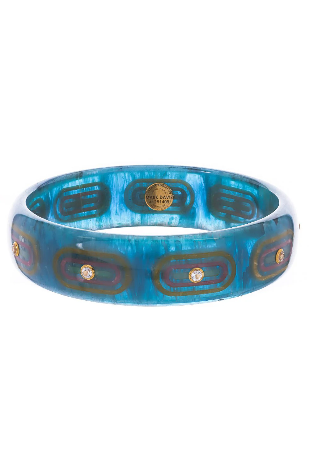 White Topaz Blue Bakelite Bangle