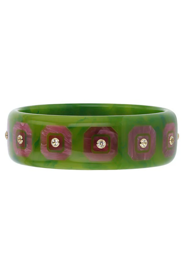 White Topaz Green Purple Bakelite Bangle
