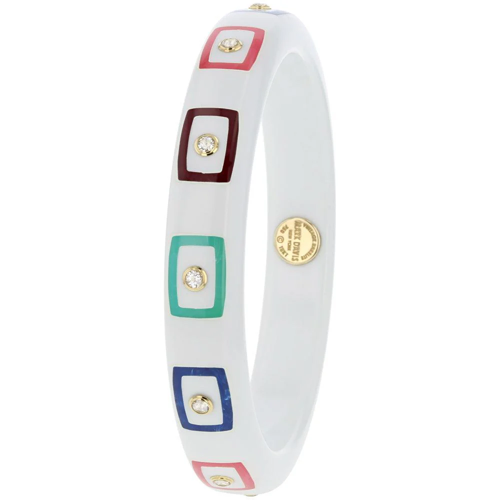 White Topaz Pink Orange Bakelite Bangle - Image 2