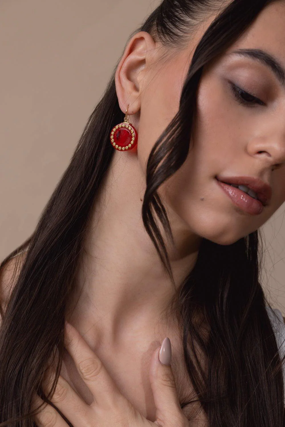 Yellow Sapphire Red Bakelite Earrings - Image 3